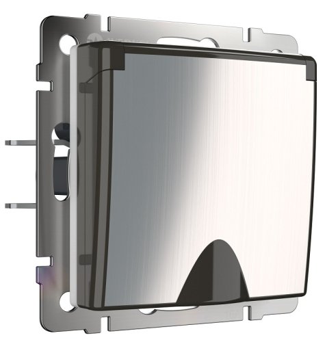 Розетка с заземлением без рамки Werkel 1-м. крышка шторки IP44 глянцевый никель картинка